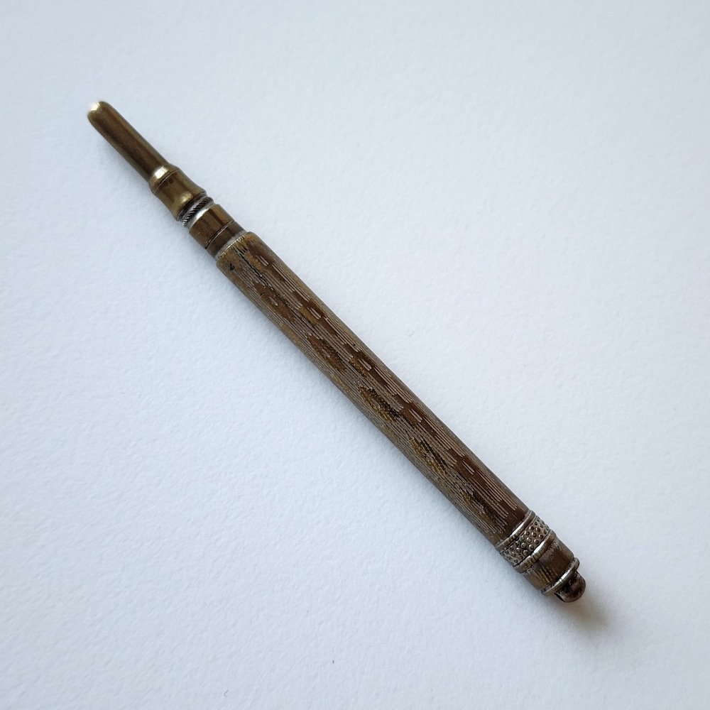 Antique Mechanical Pencil Gold Tone Silver Etched Chatelaine Victorian Steampunk